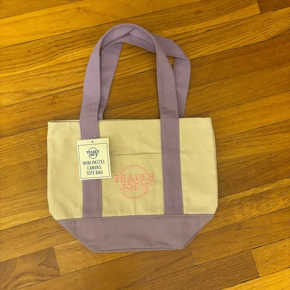 Set Of 4 Trader Joe's LIMITED EDITION Pastel Mini Canvas Tote Bags Easter NWT - Picture 2 of 5